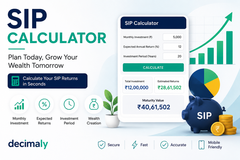 SIP Calculator showing monthly investment, estimated returns, and maturity value